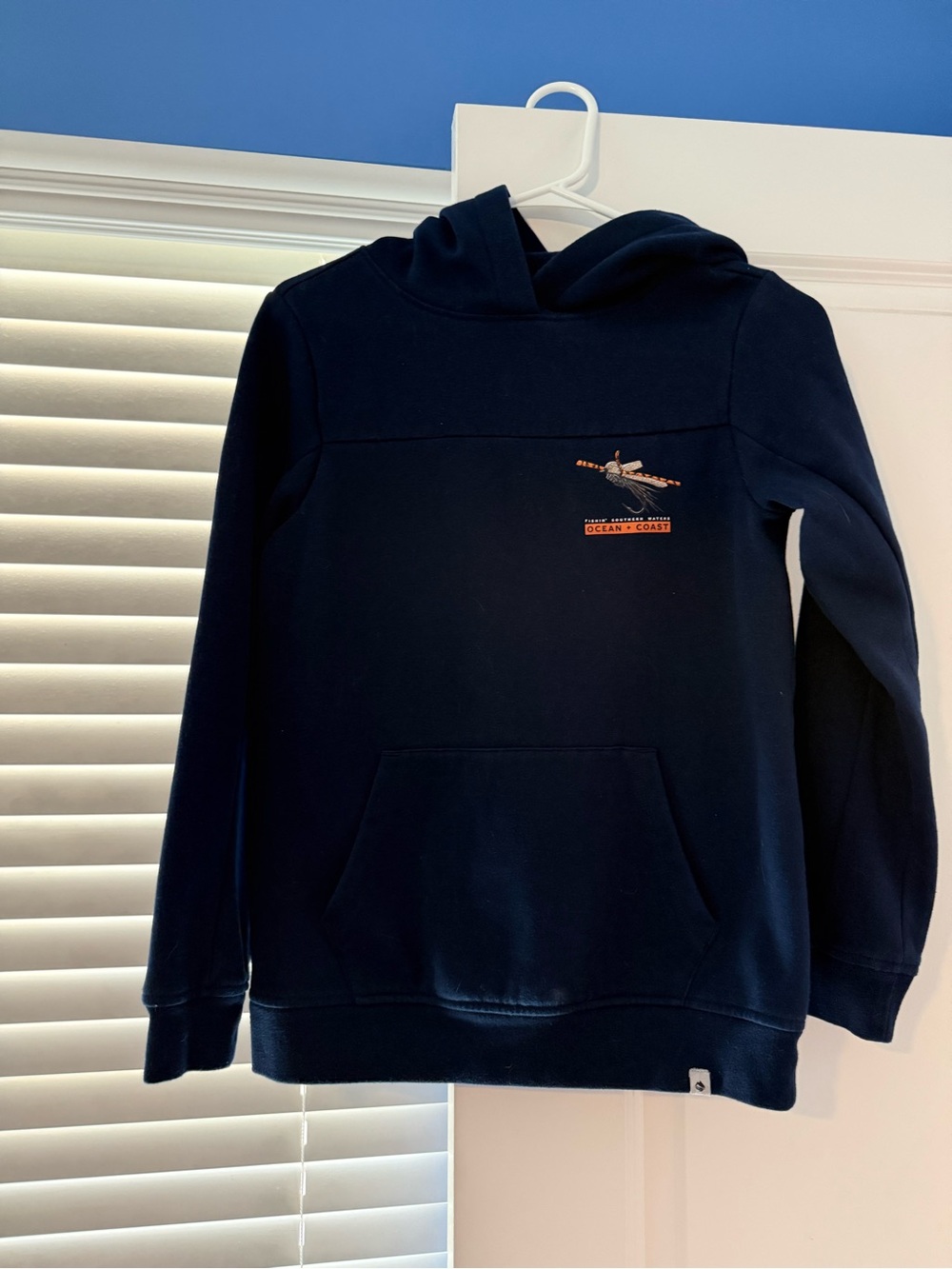 Kids Ocean + Coast Medium Navy Blue Hoodie with Fishing Lure